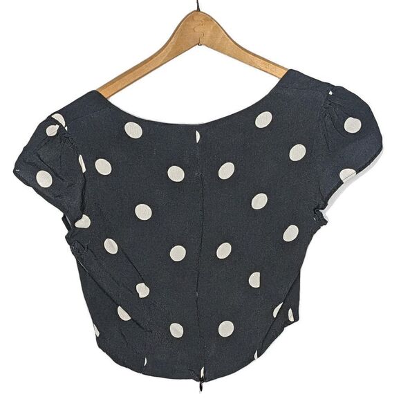 Flynn Skye Crop Top Cap Sleeve Polka Dot Square Neck Black Size Medium - Picture 2 of 7